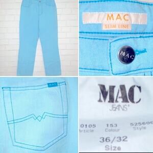 MAC Jeans $295 Robins Egg Blue Women’s Slim Line High Rise Denim 28/27 4-6 EUC
